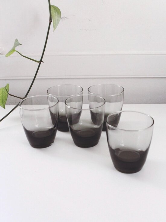 Other - Vintage Tumblers Libbey Classic Smoke Gray Glass 70s Scandinavian Weighted Glass